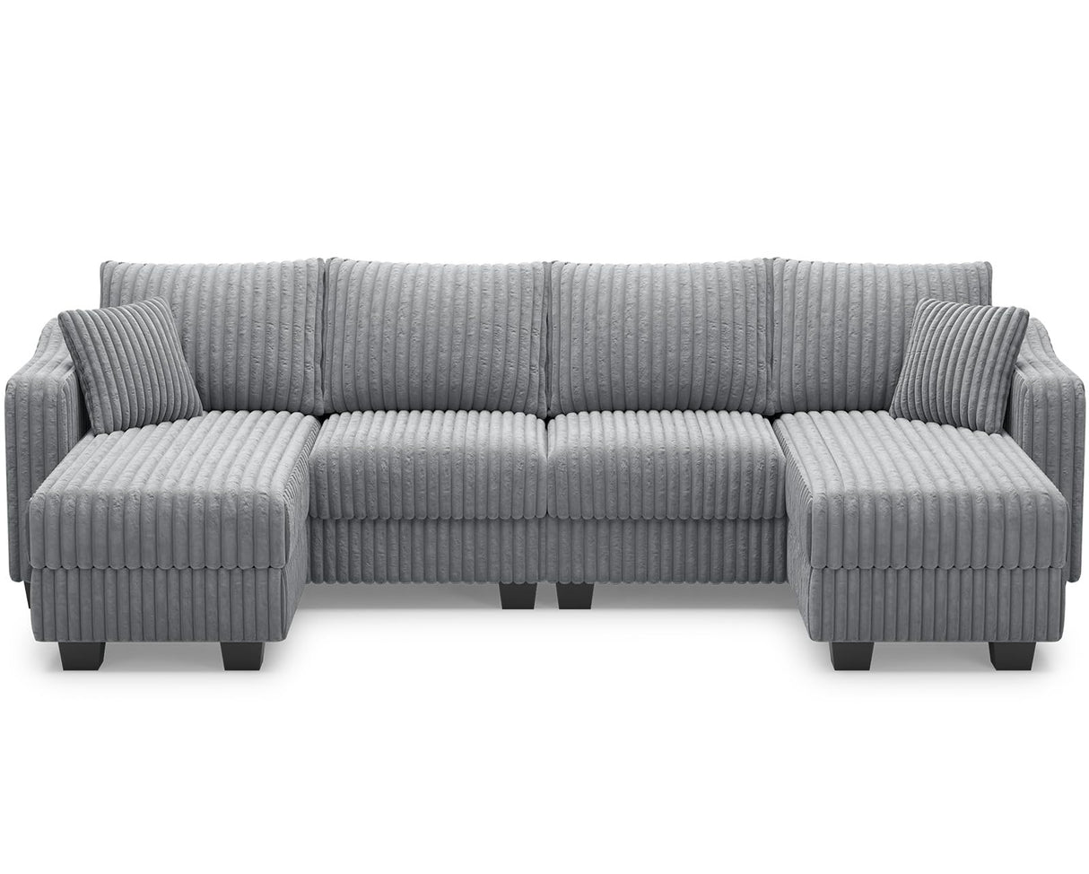 Belffin U Shaped Couch with Reversible Chaises Sectional Couches for Living Room Sectional Couch with Ottomans Corduroy (Light Grey, U Shaped) Belffin