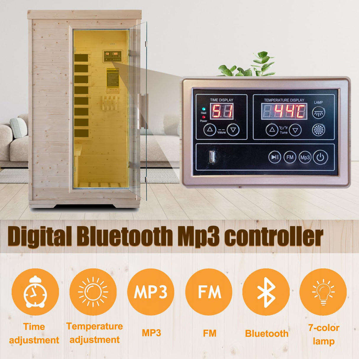 Far Infrared Sauna Room, Spruce Wood 1 Person Side-Opening Indoor Sauna 5 Heating Panels 1050W Infrared Therapy for Personal Wooden Dry Sauna Home Spa Room Homsido