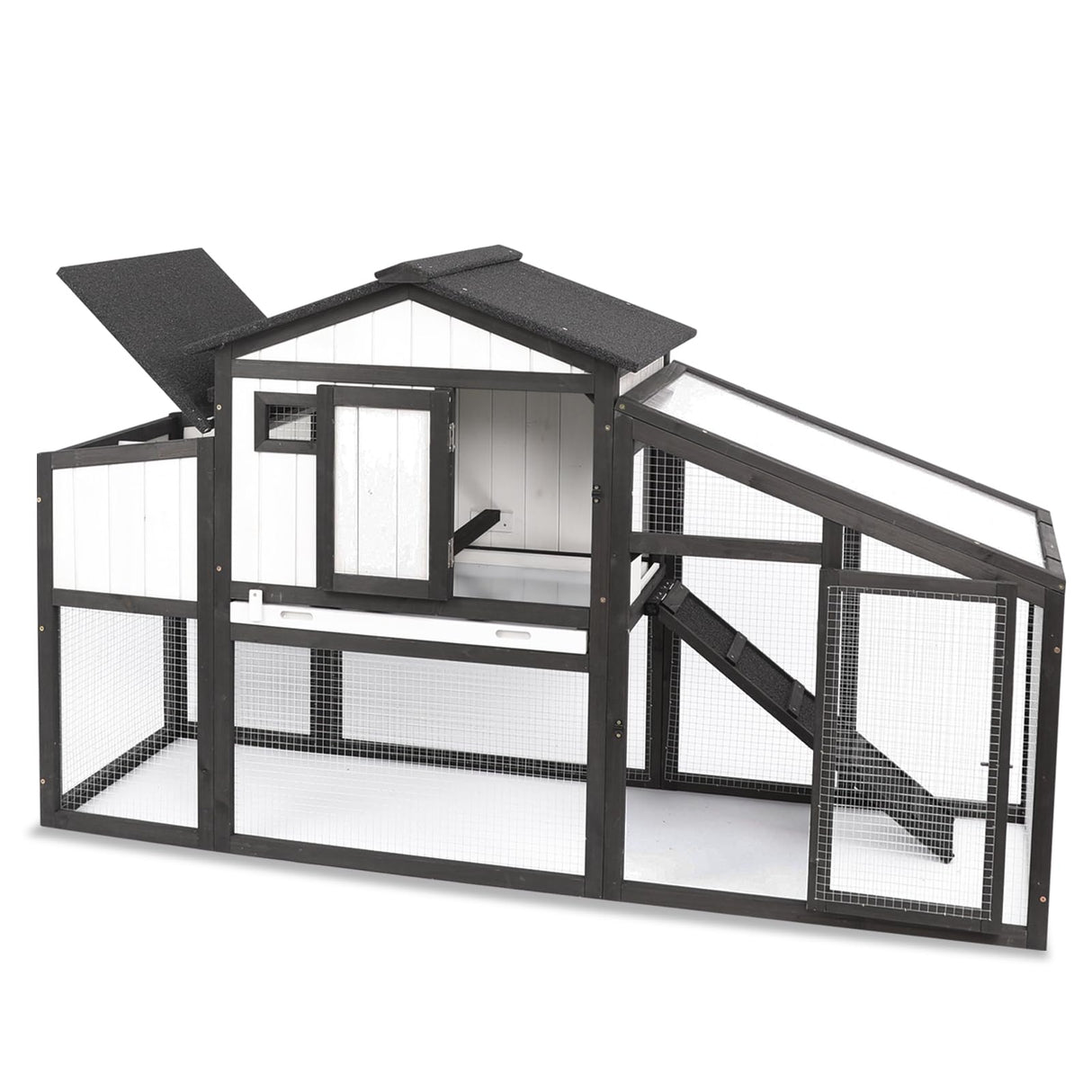 PetsCosset Chicken Coop Wooden, Backyard Hen House Indoor Outdoor for 2-3 Chickens, 2 Story Poultry Cage Chicken Coop and Run, Nesting Box, Pull Out Trays, for Small Animals Duck Rabbit Hen PetsCosset