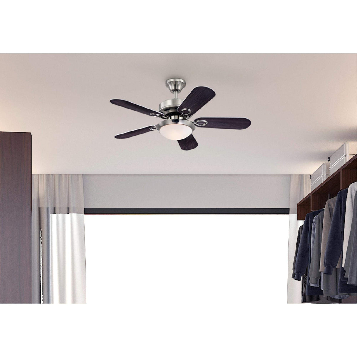 Westinghouse 7230300 Cassidy Indoor Ceiling Fan with Light, 36 Inch, Brushed Nickel Westinghouse