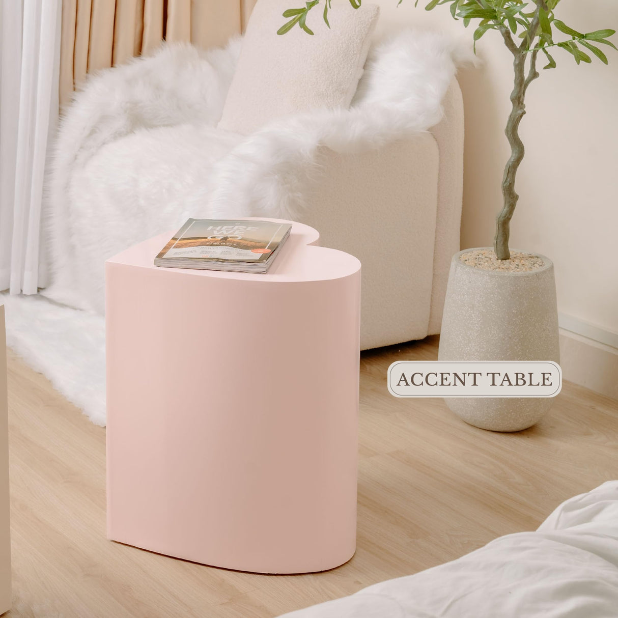 KAYMILY Living Room Coffee Table, Office End Table, Bedroom Modern Nightstands, Nursery Side Table, Accent Tables - Heart Shape - No Assembly - Pink Kaymily Home