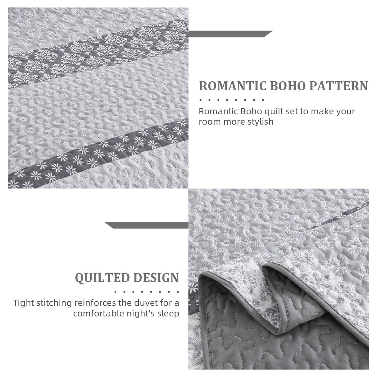 Cottolester Boho Quilt Set King Size Gray Farmhouse Quilt Bedding Set Striped Lightweight Summer Bedspread Coverlet Bedding Set 104"x90" (3 Pieces) Cottolester