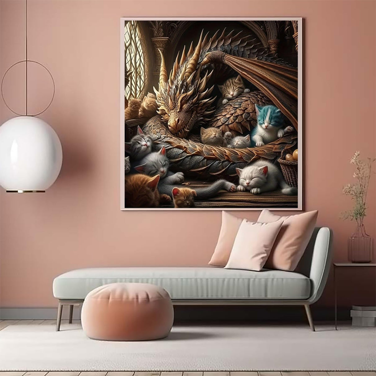 CZYWJMEI 5D Diamond Painting Kits for Adults Beginners,DIY Dragon Cat Diamond Art,Full Round Drill Diamond Dot Gem Art Kits,Home Wall Decor 16x16 Inch CZYWJMEI