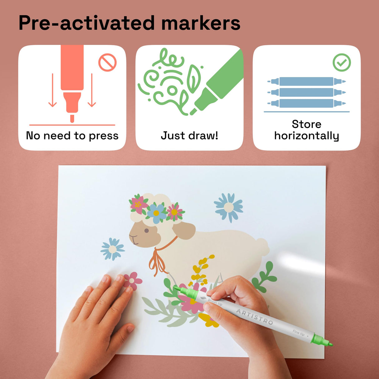 ARTISTRO 24 Acrylic Paint Pens, Art Set Acrylic Paint Markers Dual Tip (Brush + Fine 1mm), Acrylic Markers for Fabric, Canvas, Rock, Glass, Wood, Paper, DIY, Paint Markers for Kids and Adults, Pastel ARTISTRO