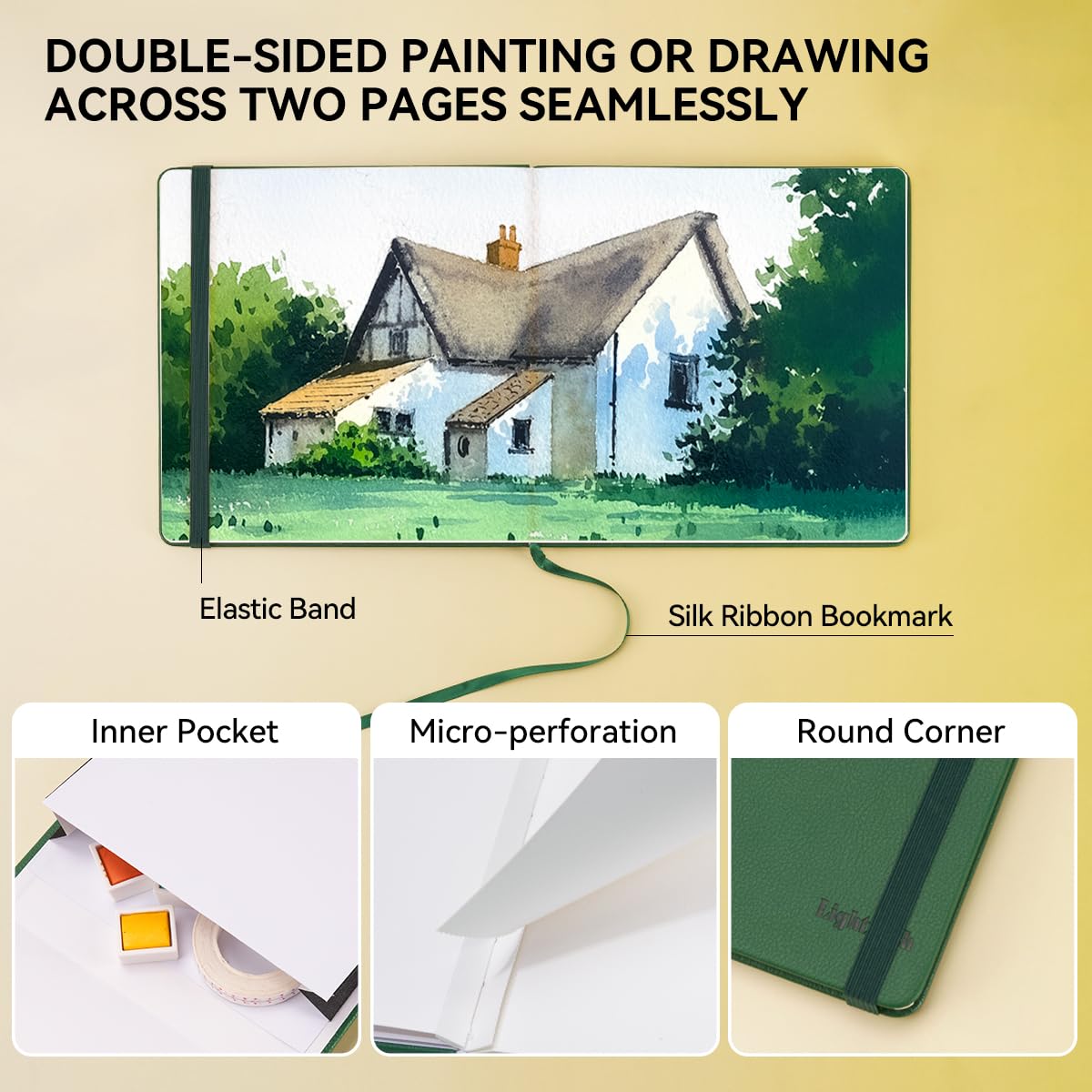 Lightwish Square Watercolor Journal, 100% Cotton Hot Press Small Watercolor Paper Sketchbook 4.72” x 4.72”, 20 Sheets (140lb/300gsm), Acid-Free for Watercolors, Gouache, Acrylics LIGHTWISH