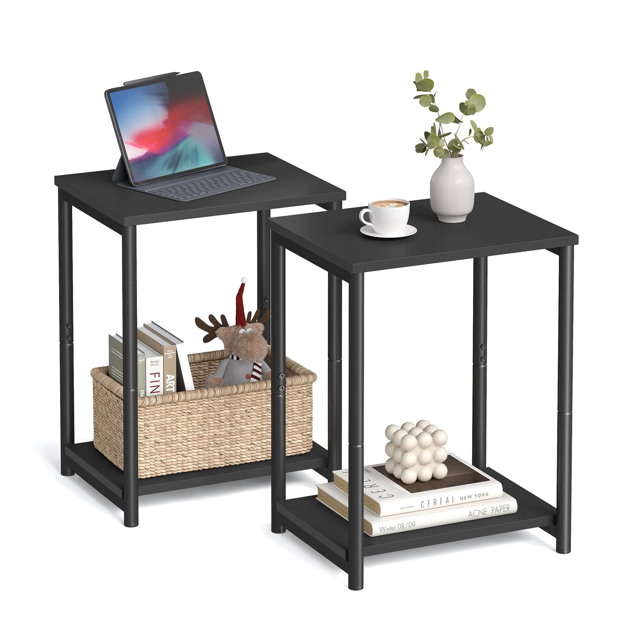 VASAGLE Side Tables Set of 2, Small End Table, Nightstand for Living Room, Bedroom, Office, Bathroom, Black ULET272B16 VASAGLE