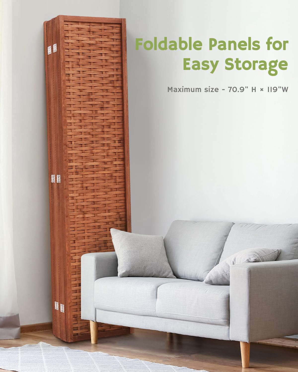 JOSTYLE Room Divider with Natural Bamboo, 6-Panel Folding Privacy Screen Room Divider- Saddle Brown JOSTYLE