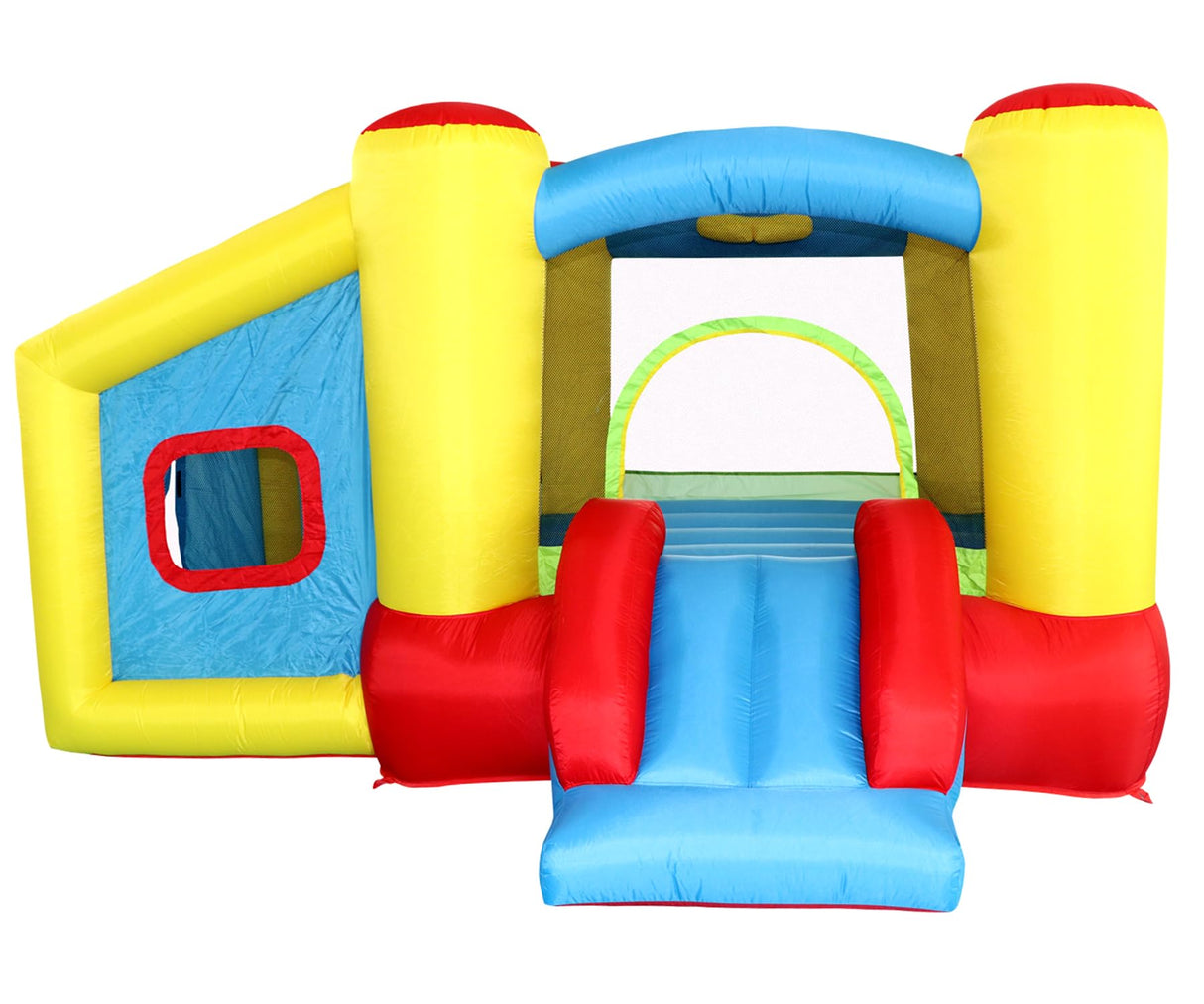 WELLFUNTIME Inflatable Bounce House with Blower, Jumping Castle Slide, Kids Bouncer with Ball Pit, Basketball Rim, Dart Target Game WELLFUNTIME