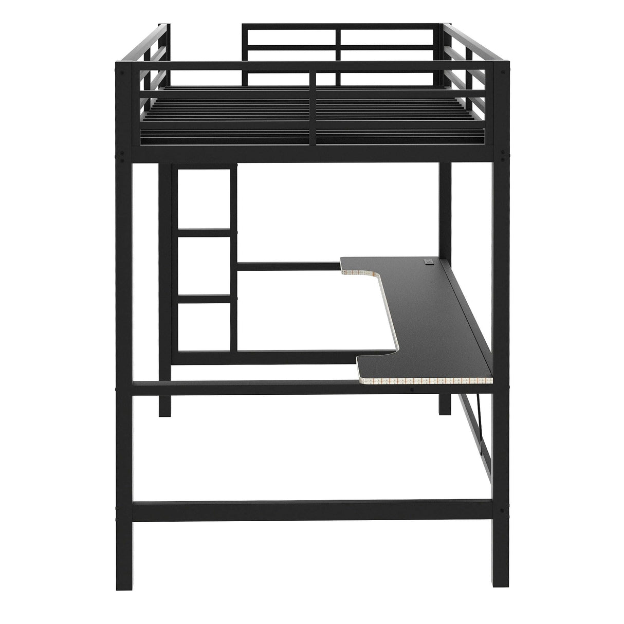 SOFTSEA Full Gaming Loft Bed with Desk & LED Lights, Heavy-Duty Metal Loft Bed with USB Charging Stations, Full Size Gaming Bed with Guardrails for Adults Kids Teens, Easy Assembly, Black SOFTSEA