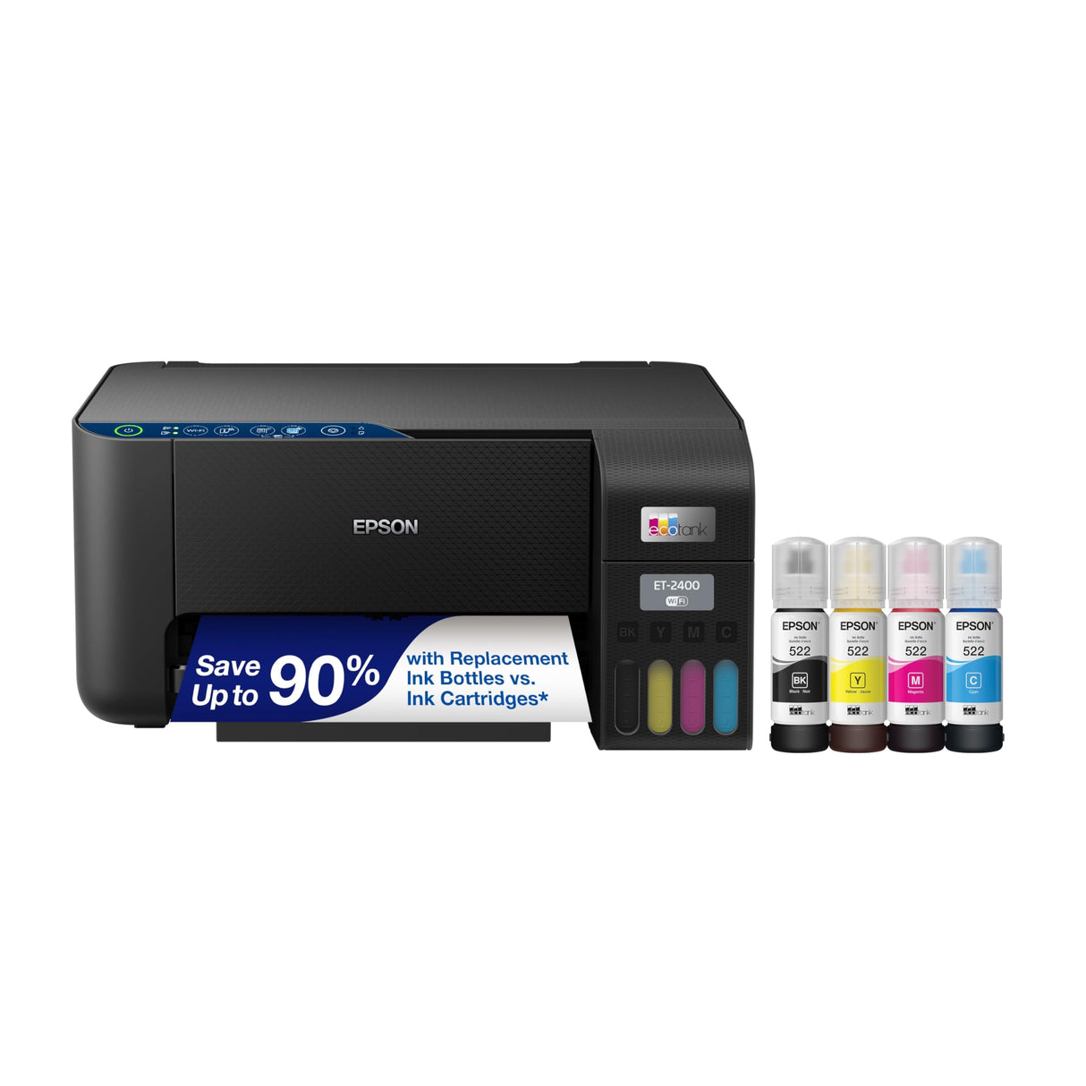 Epson EcoTank ET-2400 Wireless Color All-in-One Cartridge-Free Supertank Printer with Scan and Copy – Easy, Everyday Home Printing, Black Epson