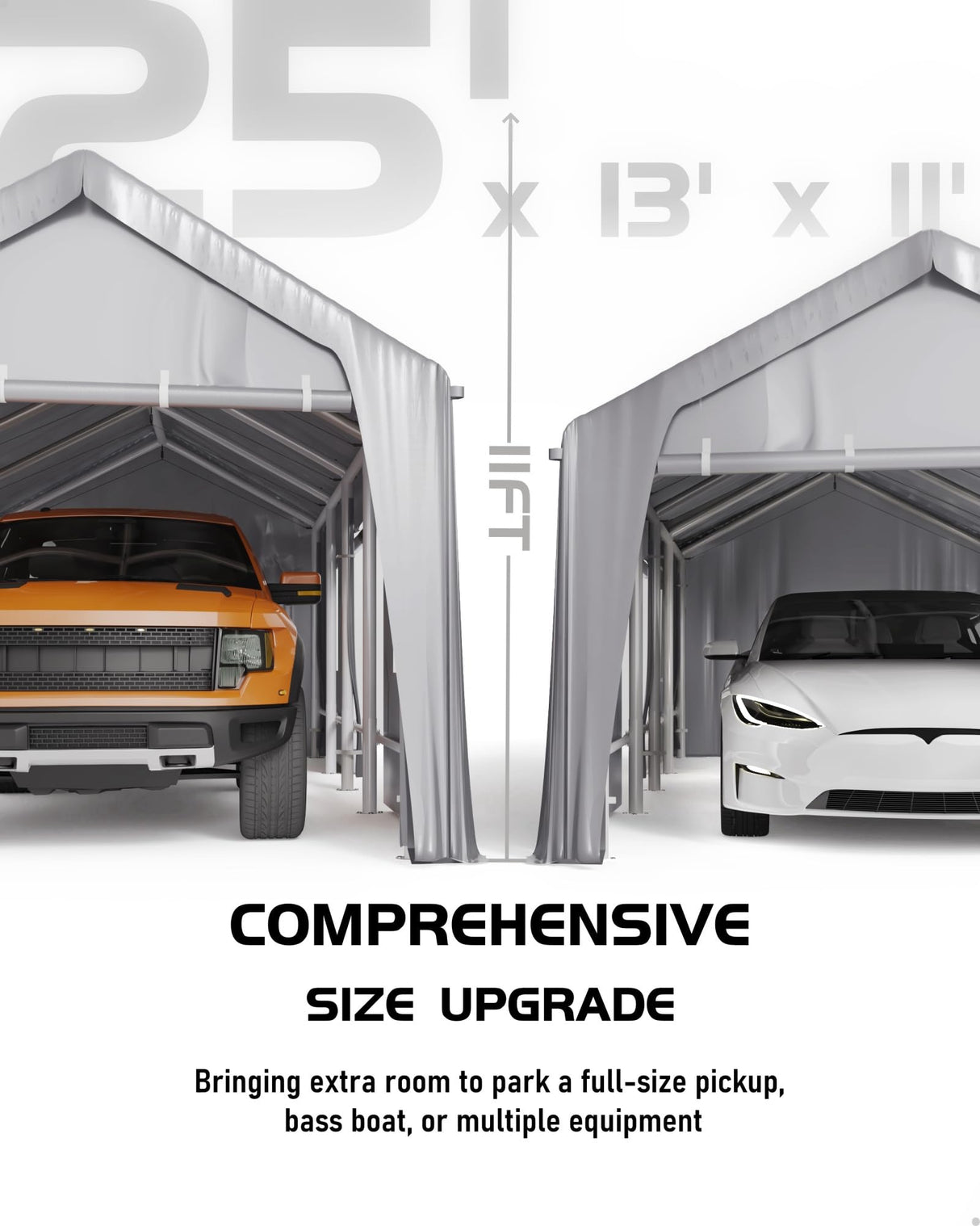 GarveeLife 25'x 13'x 11' Windproof Carport Top Replacement Cover Grey Heavy-Duty Garage Top Tent Shelter Tarp Waterproof & UV Protected (Top Cover ONLY, Frame Not Included) GarveeLife