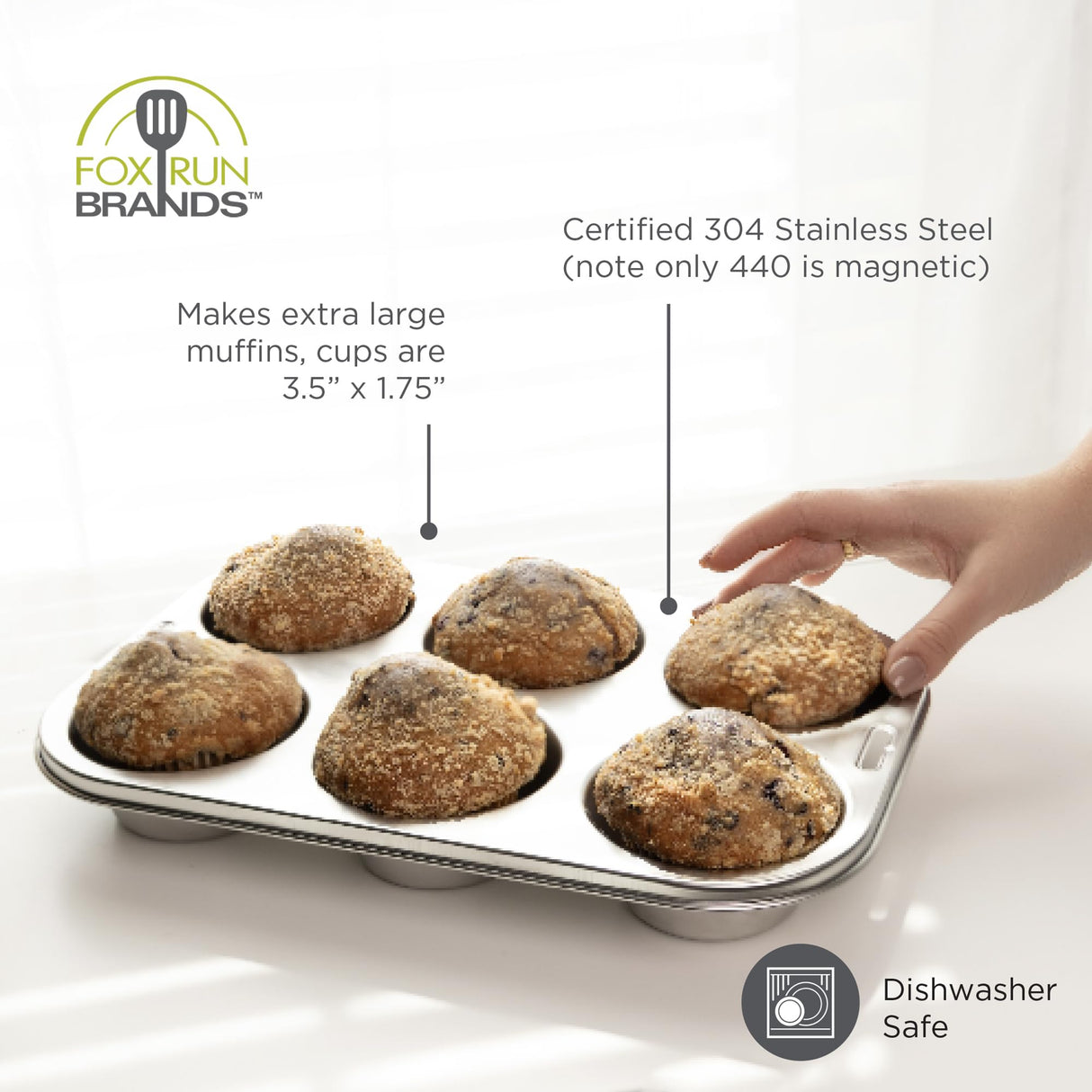Fox Run Stainless Steel Extra Large Muffin and Cupcake Pan, 6 Cup Fox Run