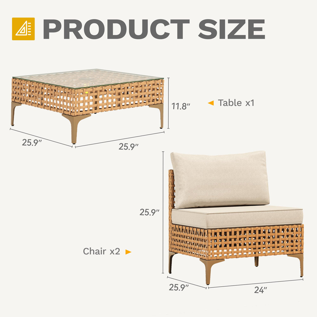 DWVO Patio Furniture Set 3 Pieces Outdoor Sectional Sofa with Solar Light Table & Waterproof Cushions Outdoor Couch All-Weather Rattan Patio Conversation Set for Balcony Garden Porch DWVO