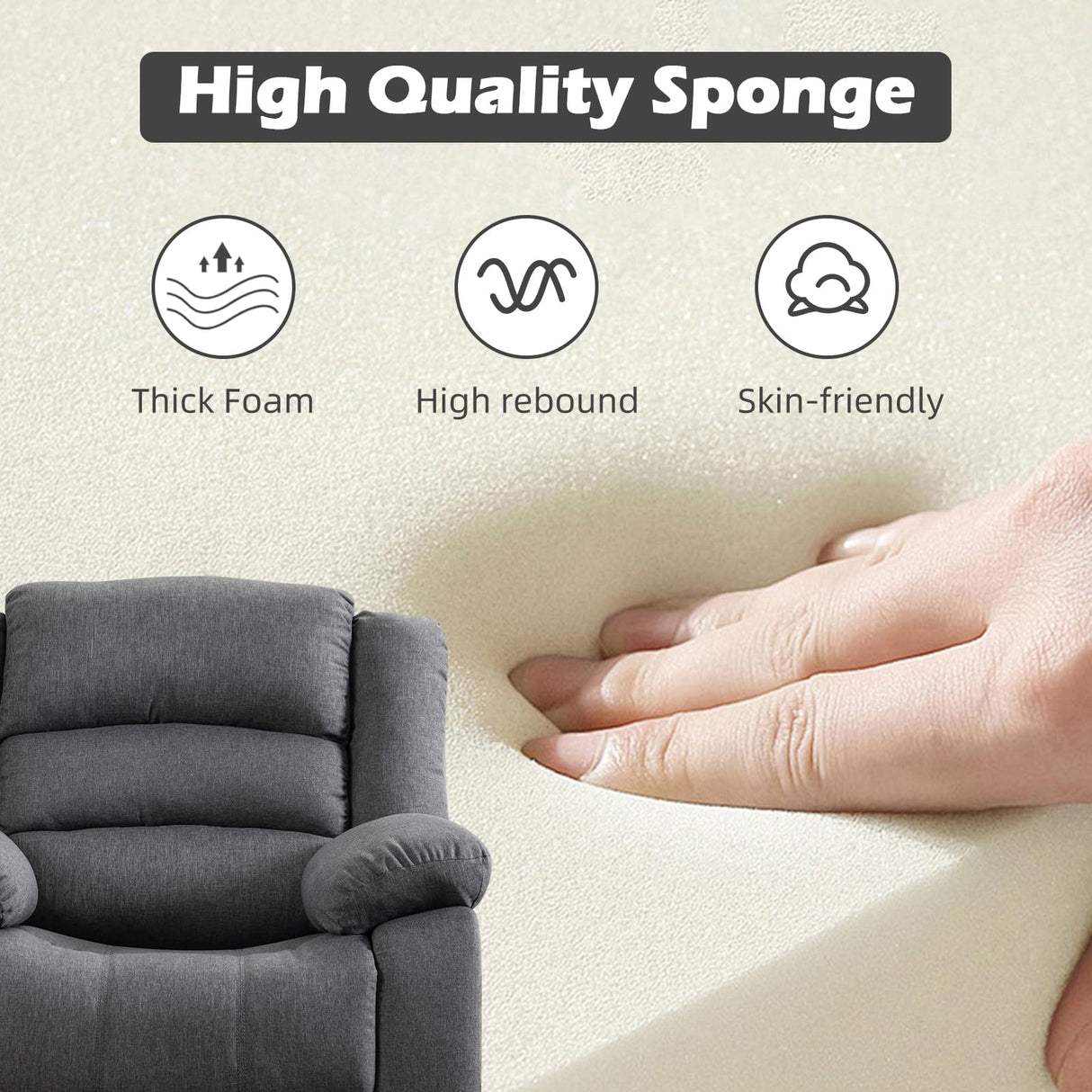 EBELLO Classic Power Recliner Chair, Oversized Electric Reclining Chair with Overstuffed Cushion and Back, Soft Fabric Adults Single Recliner Sofa for Living Room, Set of 2 Grey EBELLO