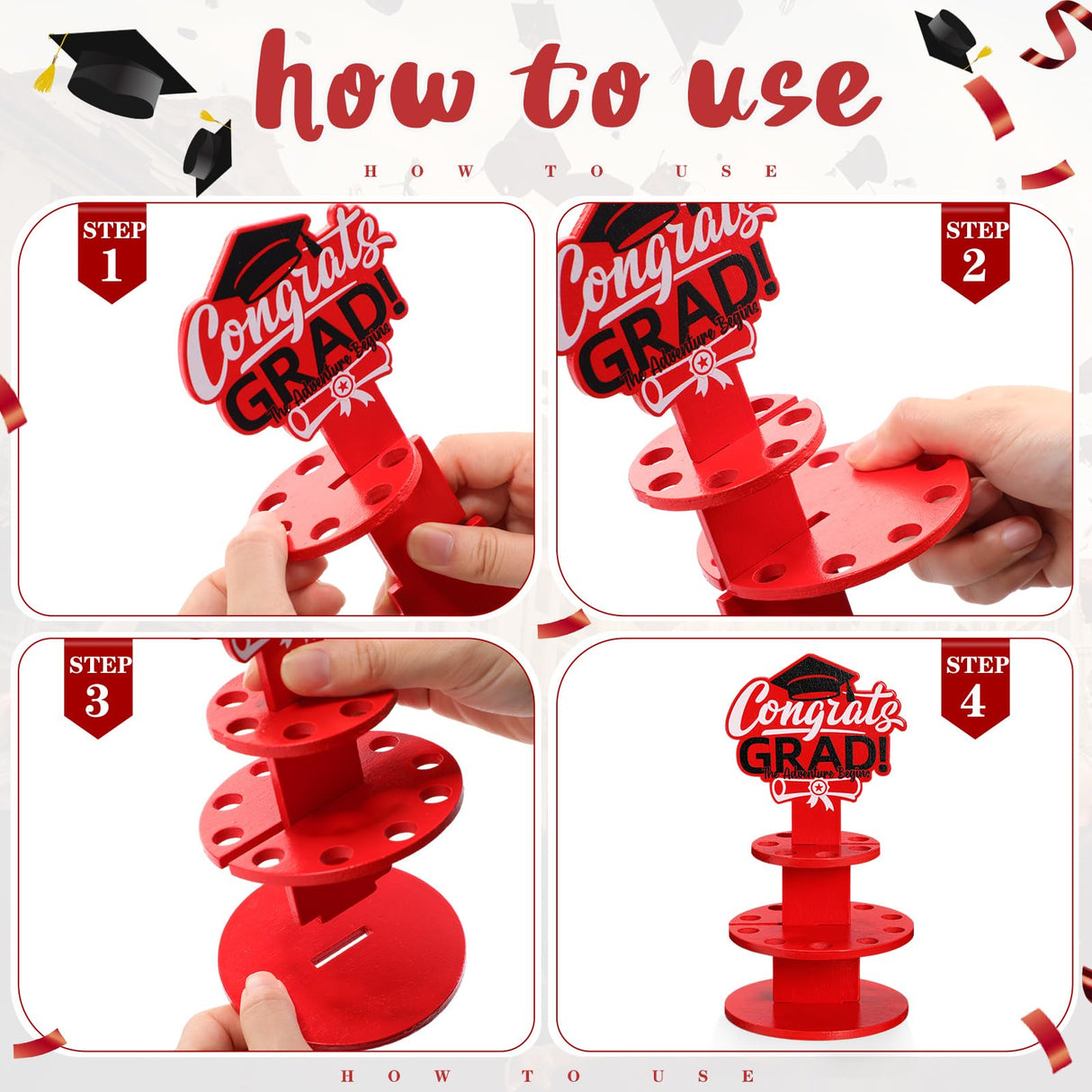 Thyle Graduation Gift Money Holder 2024 Graduation Gift Holders with 16 Holes Wooden Graduation Tiered Tray Cash Cake Graduation Money Tree Congrats Grad Holiday Party Supplies(Red) Thyle