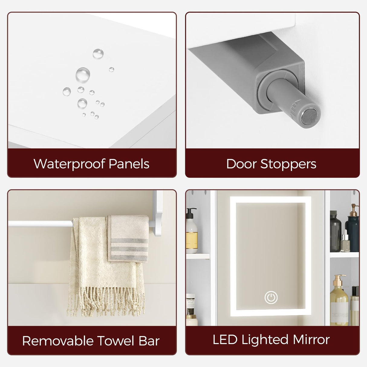 MAHANCRIS Bathroom Wall Cabinet with Mirror, Wall Mounted Medicine Cabinet with Color Adjustment LED Lights, Mirrored Over The Toilet Storage Cabinet with Adjustable Shelves, 23.6''W x 21.6''H, White MAHANCRIS