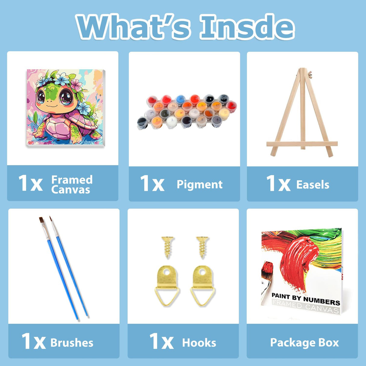 hkejoi Turtle Paint by Numbers Kit for Kids Age 8-12, Turtle Paint by Numbers Framed Flowers Paint by Number with Frame, Framed Paint by Number Kits on Canvas with Box 9.84x9.84 inch hkejoi