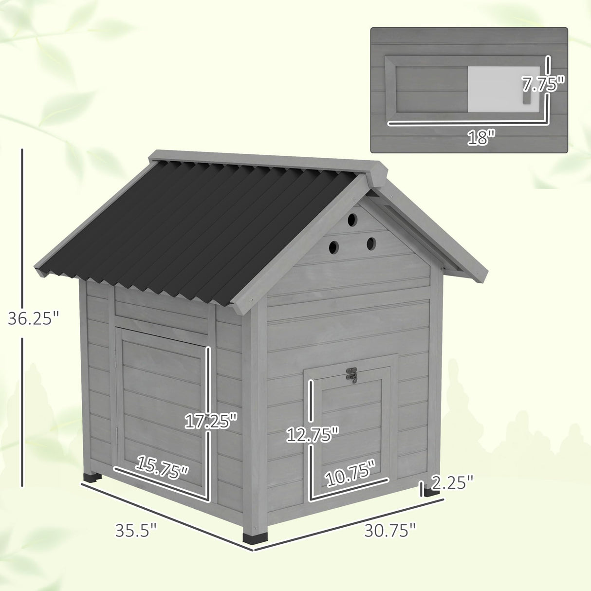 PawHut Duck Coop, Wooden Duck House, Outdoor Small Animal House with Openable Roof, Double Doors, Removable Base for 1-3 Ducks, Light Gray PawHut