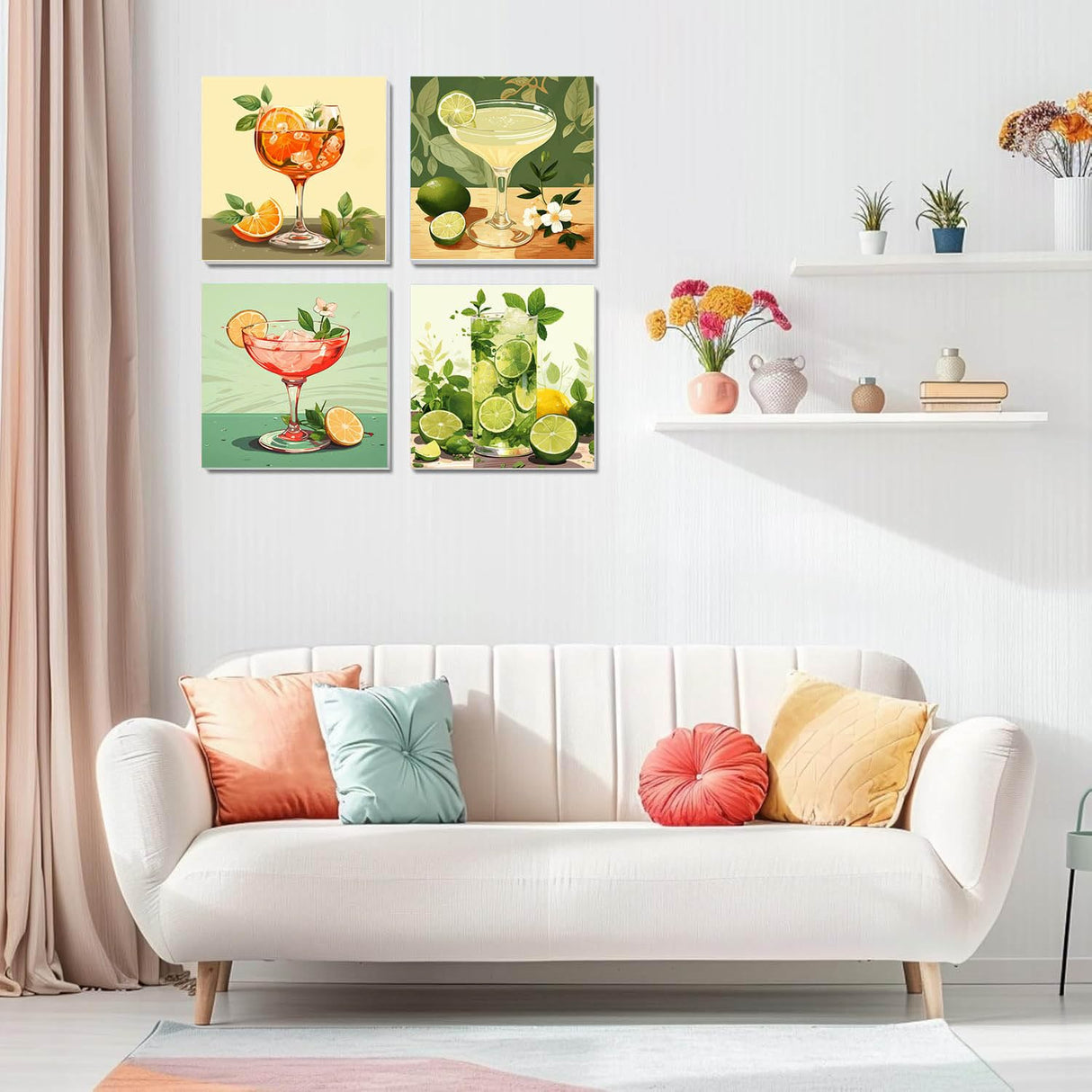 FOXKISS 4 Pack Paint by Numbers Kit for Adults Kids, Easy Framed Adults Paint by Numbers Kits, DIY Cocktail Acrylic Oil Painting Number Kits for Home Wall Decor (8 x 8 Inch) FOXKISS