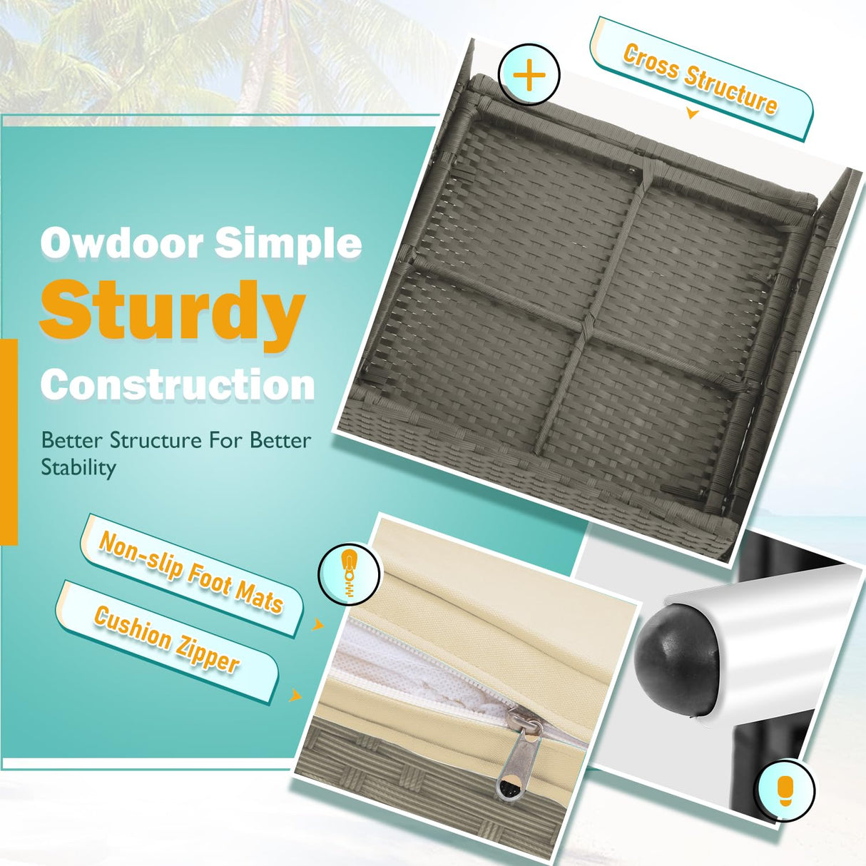 PayLessHere Set of 3 Outdoor Furniture Set Patio Furniture Set Gray Conversation Set with 2 Rattan Chairs Glass Coffee Table for Coffee Bar Poolside Patio Outdoor, Khaki Cushions PayLessHere