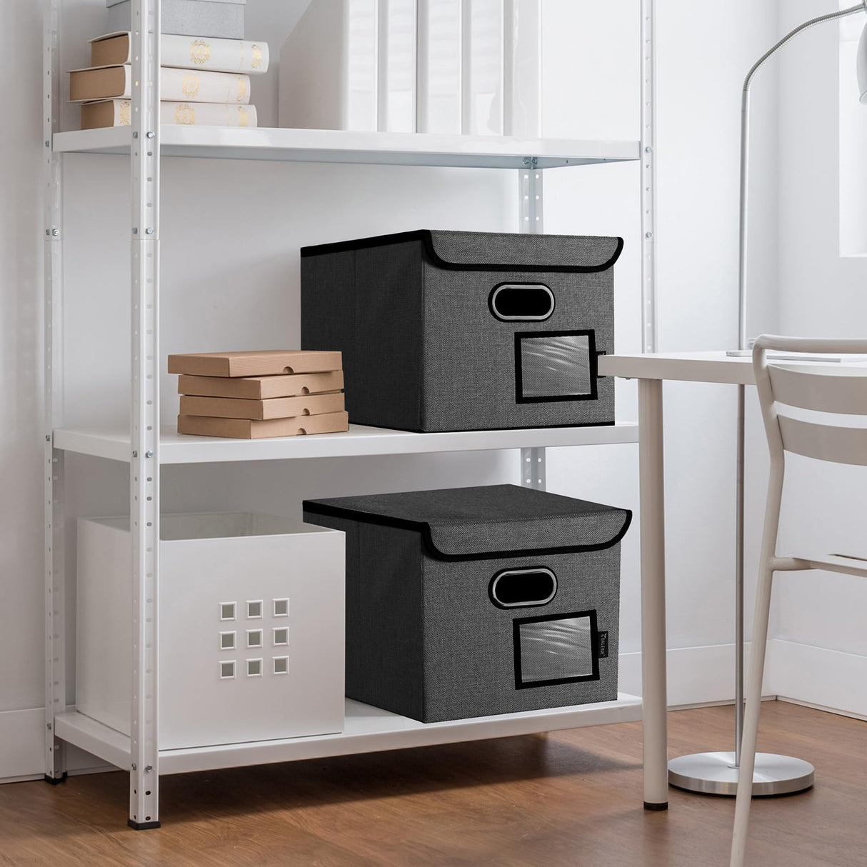 BALEINE File Organizer Box with Lid, Collapsible File Folder Organizer with Plastic Slide, Hanging File Folder Box for Office Document Storage (1 Pack, Black) BALEINE