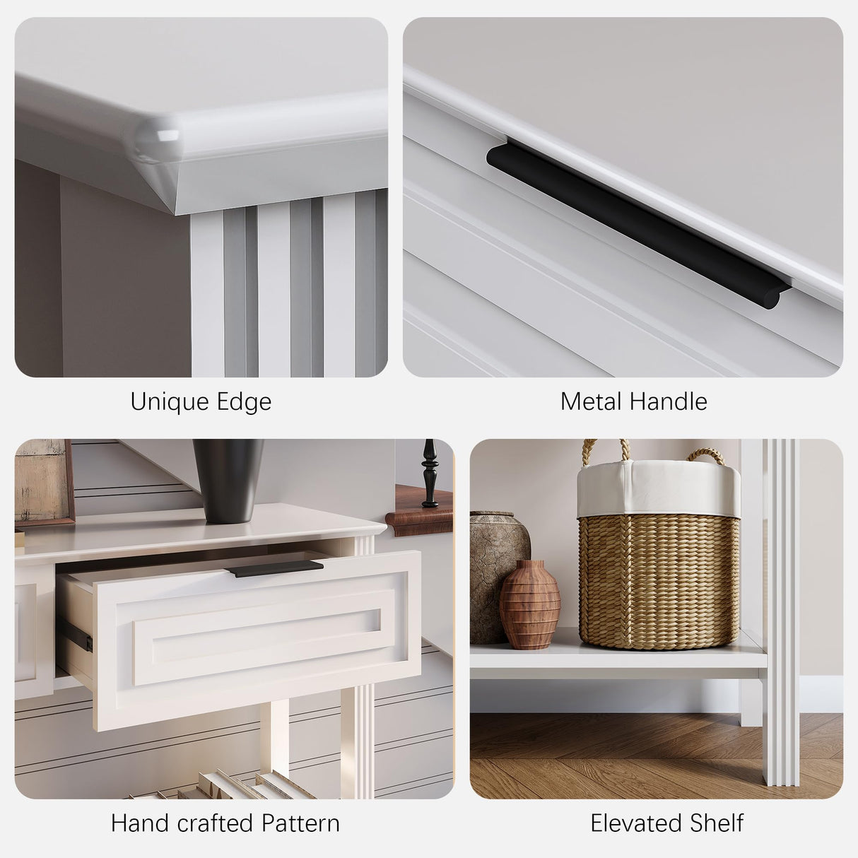 VEELOK Fluted White Console Table with Drawers, Modern Entryway Table with Storage, Sofa Table Behind Couch, Entry Table for Living Room, Hallway, Foyer VEELOK