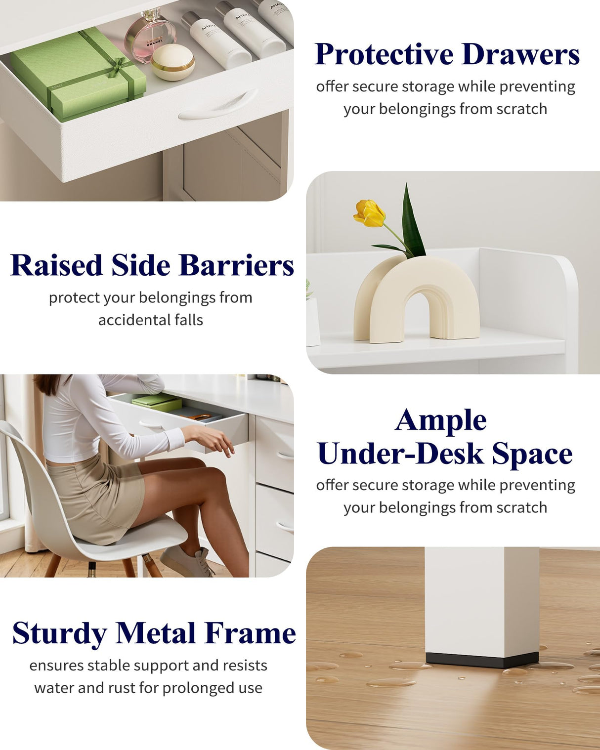 Kitsure Vanity Desk with Mirror and Lights - Large Capacity Makeup Vanity with 4 Fabric Storage Drawers & 3 Lighting Modes, Vanity Table Set with Sturdy Metal Frame for Bedroom, White, 35" x 17" x 52" Kitsure