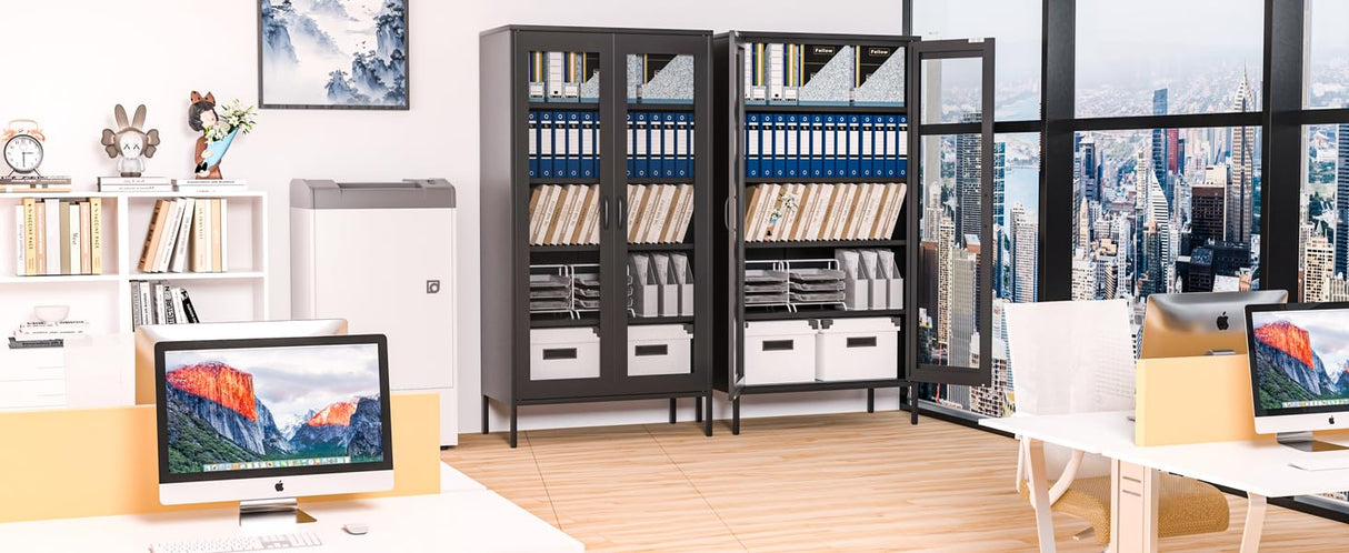 Washsemba 73" Metal Storage Cabinet, 5 Tiers Adjustable shelfs Tool Storage File Garage, Assembly Needs, Warehouse, Basement, Utility Room Standard Office Storage Cabinet, Black Washsemba