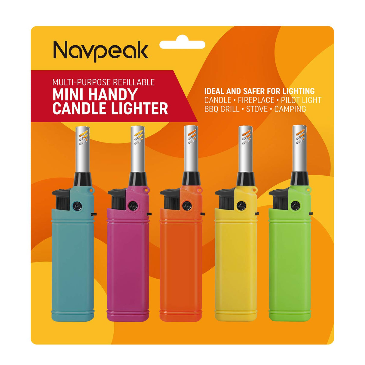 Navpeak Mini Candle Lighter Multipurpose Lighter Utility Lighter with Extended Wand Handy Refillable for Kitchen Fireplace Pilot Light DIY BBQ Grill Stove 5 Pack (Butane Included) Navpeak