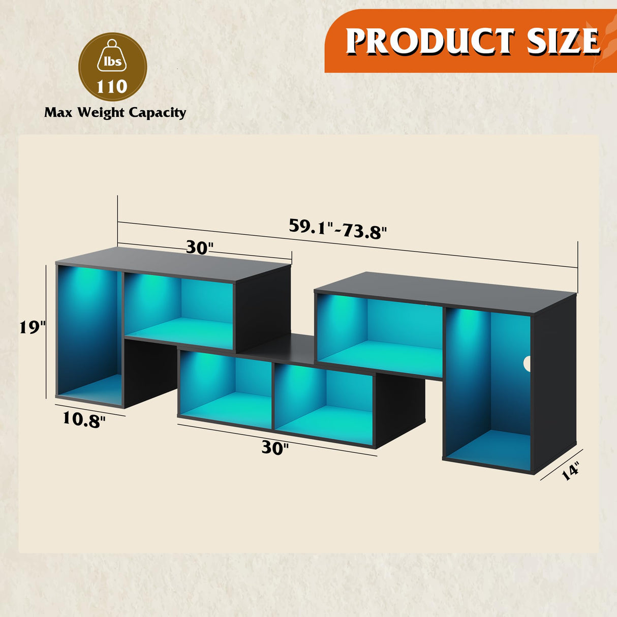 WLIVE TV Stand, Deformable TV Stand with LED Strip, Modern Entertainment Center, Gaming Media 3 Pieces Console Cabinet for Living Room, Bedroom, Black WLIVE