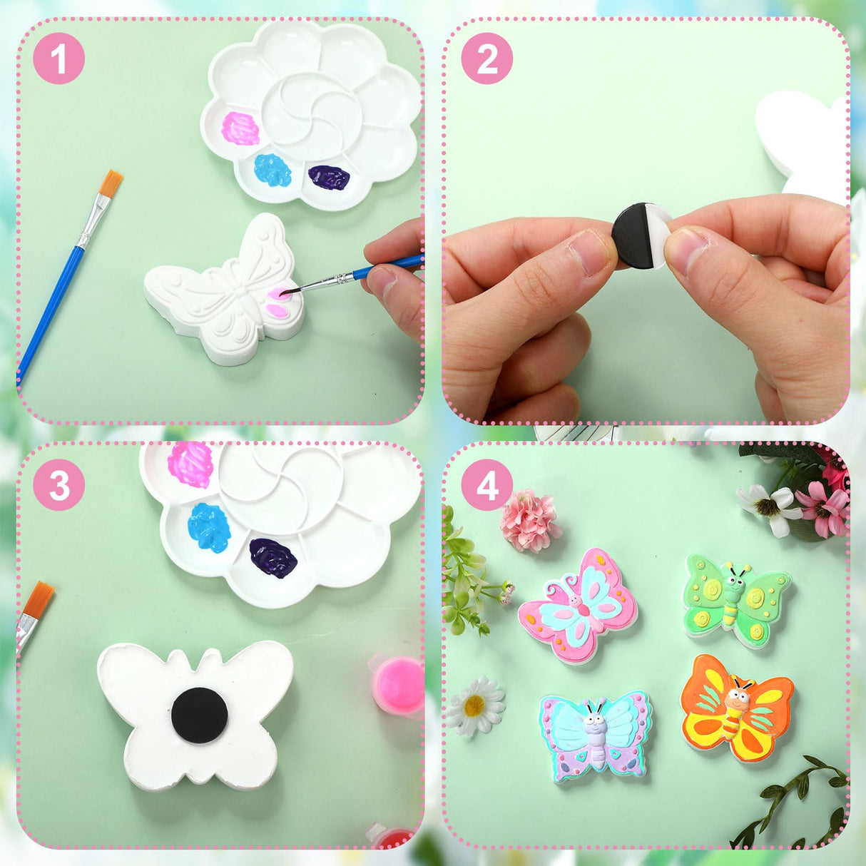 WinnerWhy 24 Sets Butterfly Ceramic Painting Kit Make Your Own Butterfly Figurines Paint DIY Beautiful Painting Statues Craft Paint Your Own Spring Statues for Spring Party Arts Activity Supplies WinnerWhy