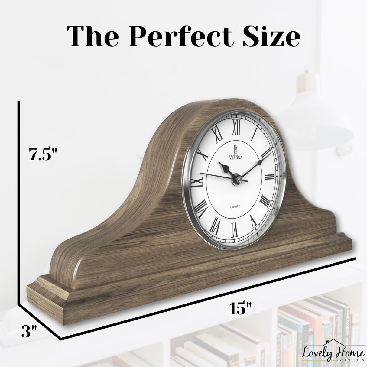 Mantel Clock Battery Operated - Grey Ash Wooden Farmhouse Mantle Clock for Living Room Decor Above Fireplace, Office, Shelf & Home Décor Gift 15x7.5 - Silent Wood Mantel Clock for Living Room Table Lovely Home Essentials