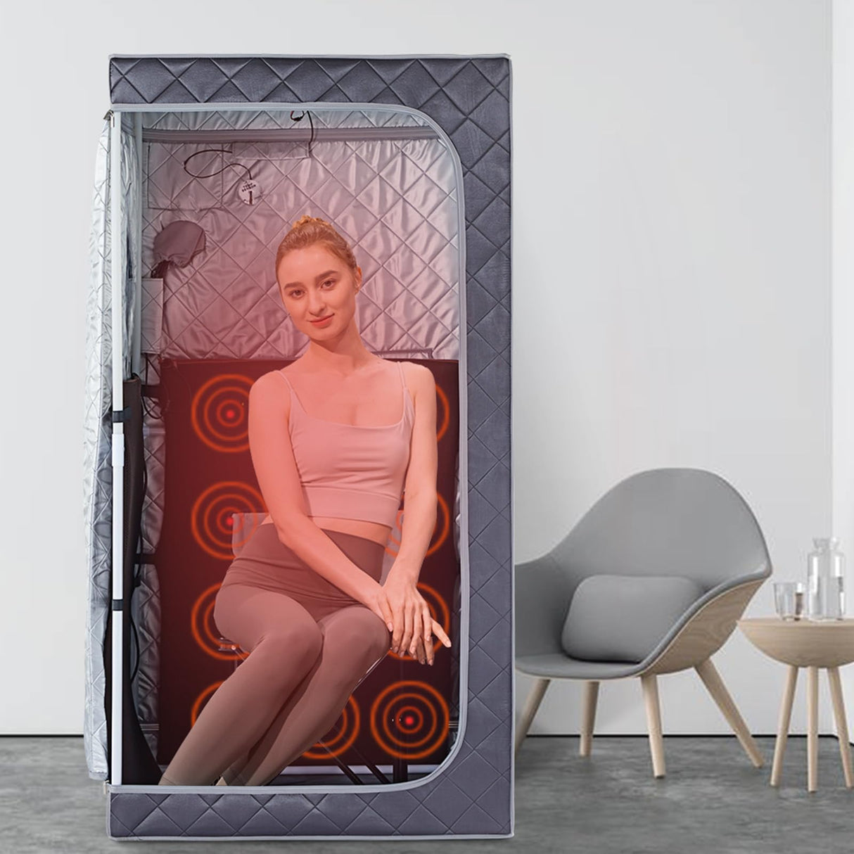iDOTODO Full Size Portable Personal Infrared Sauna for Home, Personal Home Spa Tent with Remote Control, Heating Foot Pad, Foldable Reinforced Chair (Grey, L33.8 x W 33.8" x H 66.5" iDOTODO