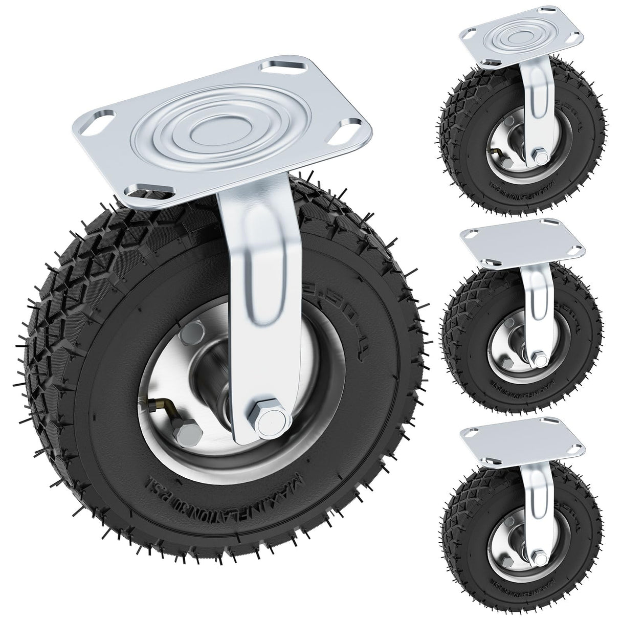 8 Inch Pneumatic Caster Wheels Set of 4 (2 Swivel/2 Rigid),Heavy Duty Casters,Tolerable 880 LBS,Rubber Knobby Tread for Workbench, Cart, Trolley,Wagon and Shelves VELPAX