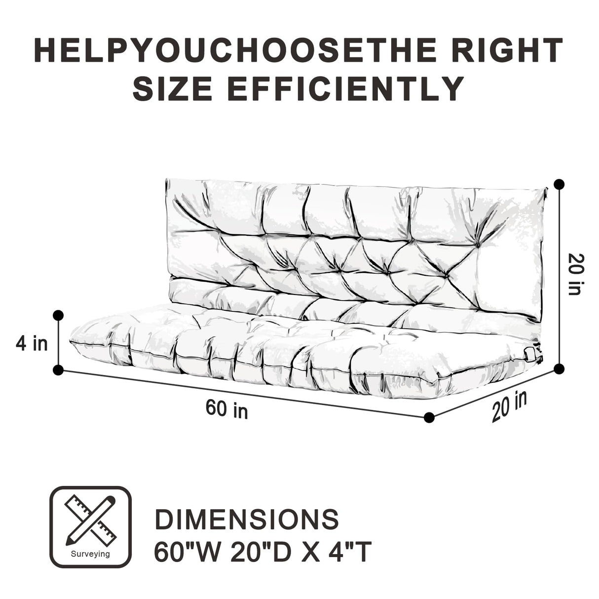 GPQAWER Porch Swing Cushions,Outdoor Cushions 3 Seater Replacement with Backrest, Waterproof Thickened Bench Cushion with Ties for Porch, Patio,Outdoor, Backyard and Garden(Dark Gray 60 * 40 in) GPQAWER