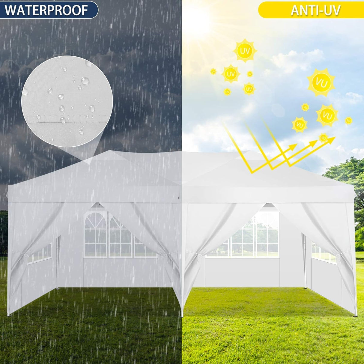 COBIZI Canopy 10x20 Pop Up Canopy Tent with 6 Sidewalls Party Tents for Parties Weddings Backyard Waterproof Outdoor Commercial Event Tent with Stakes, Ropes, White COBIZI