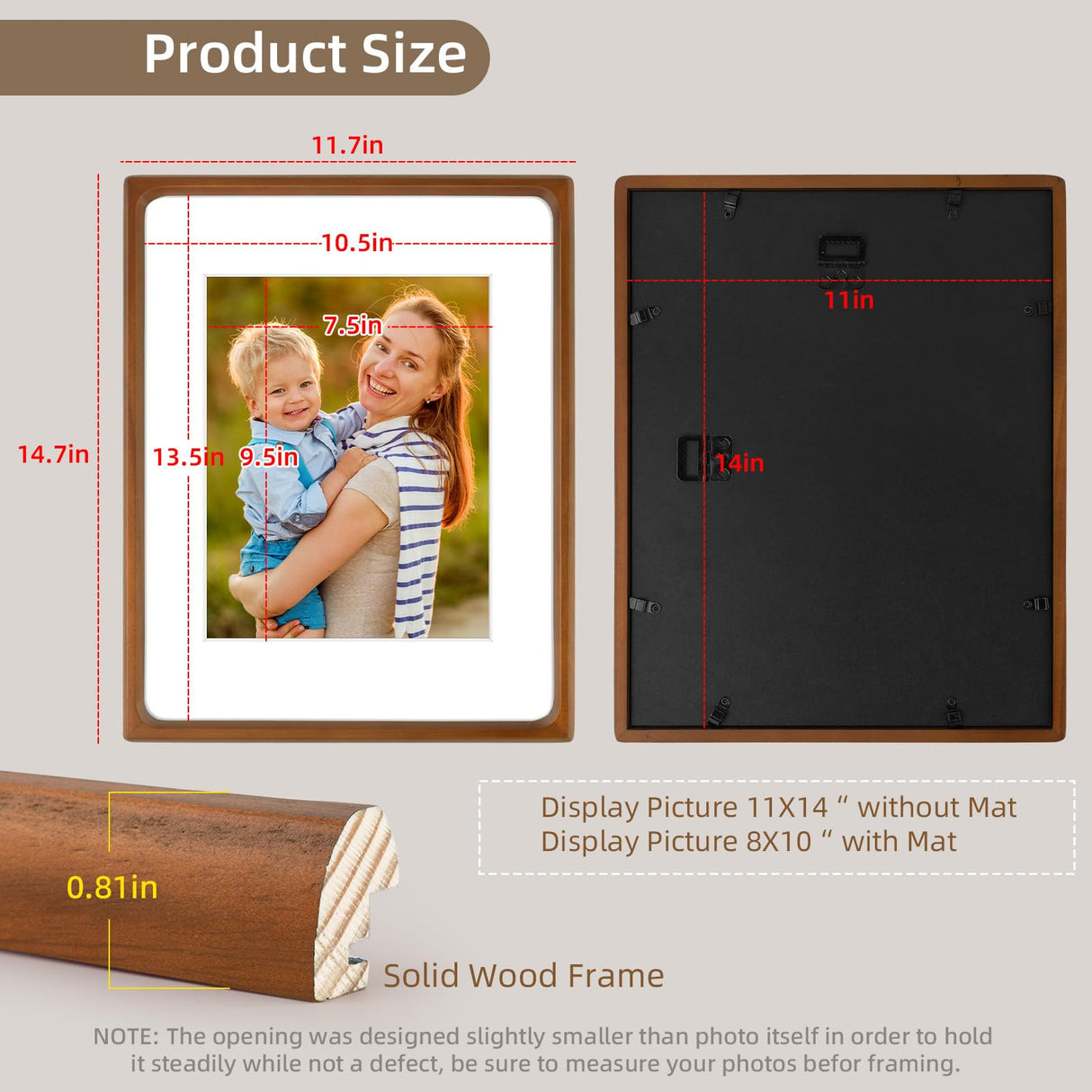 Golden State Art 11x14 Picture Frames - Walnut Solid Wood with Glass, Rounded Corner 11 x 14 Picture Frame Matted to 8x10 Photos - Wall Decor Display Golden State Art