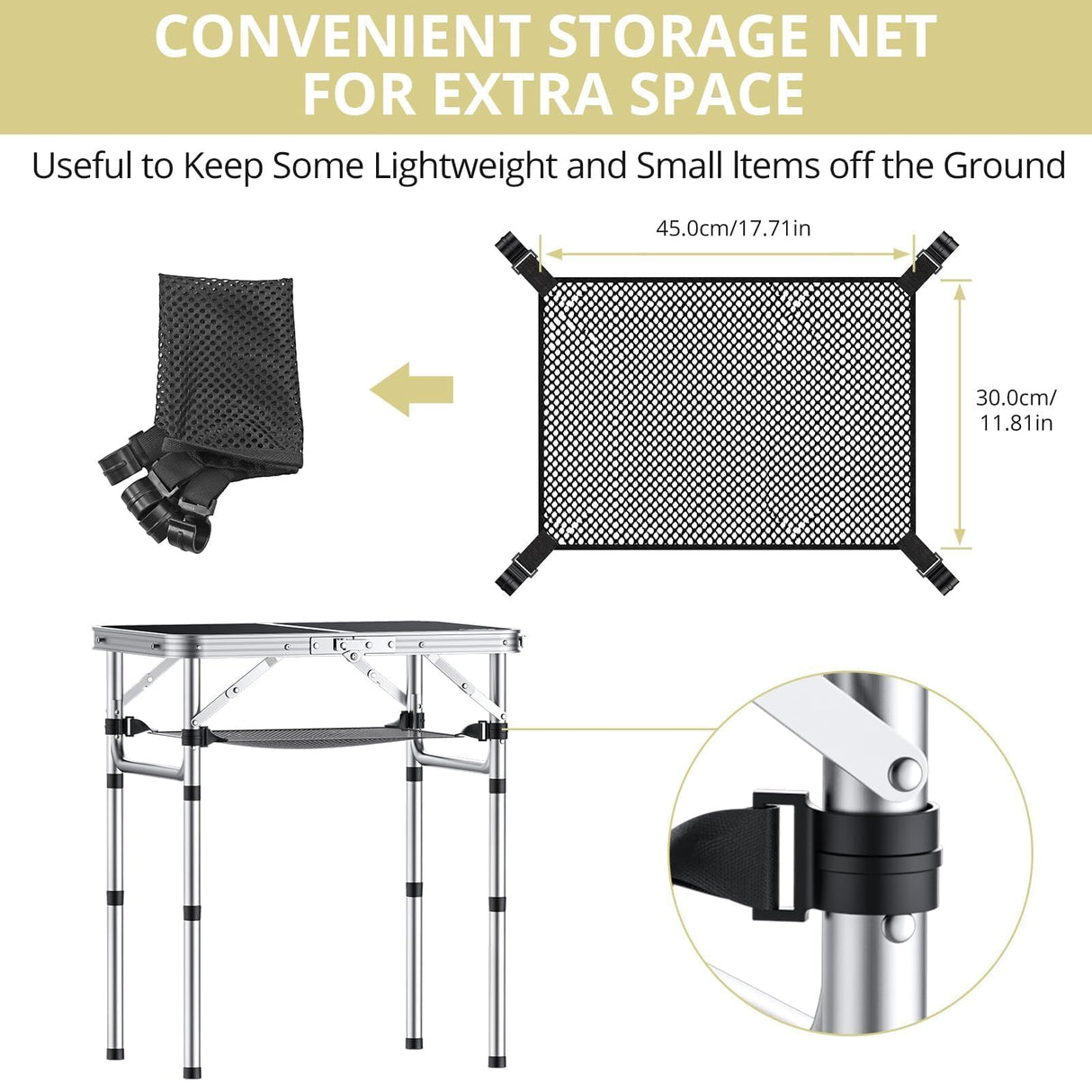 Anbte Folding Camping Table, Aluminum 24" x 16" Adjustable Height Small Folding Table with Carrying Handle, Lightweight, Portable Camping Table Waterproof for Outdoor Indoor Picnic Beach BBQ (Black) Anbte