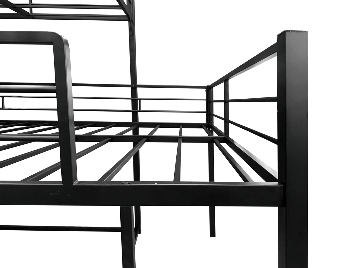 LINKHOO L-Shaped Triple Bunk Bed Twin Over Twin Over Twin, Heavy Duty Metal Corner Bunkbeds with Ladder and Guardrail, Space-Saving Design, No Box Spring Needed, Easy Climbing, Black LINKHOO