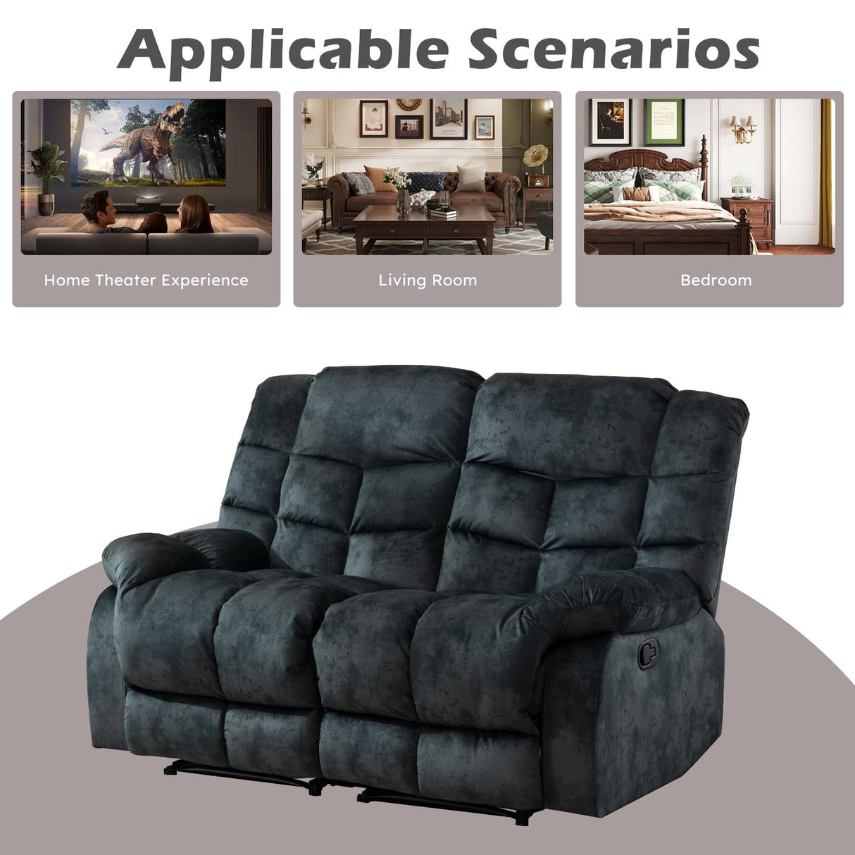 EBELLO Loveseat Recliner Sofa for Living Room, Extra Wide Modern Overstuffed 2 Seat Reclining Manual Sofa Chair, Breathable Fabric and Padded Cushion, Green Grey EBELLO