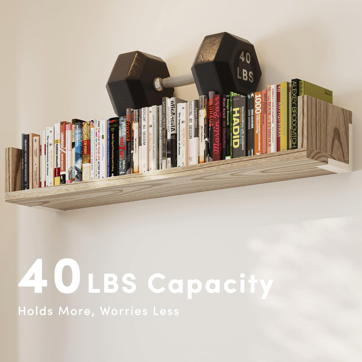 VMROF Wall Bookshelf, Set of 3, 36 Inches U Shaped Wall Shelves, Long Deep Floating Shelves, Large Floating Book Shelves - Wood Hanging Bookshelves for Kitchen, Bedroom (Light Brown, 35.4 Inches) VMROF