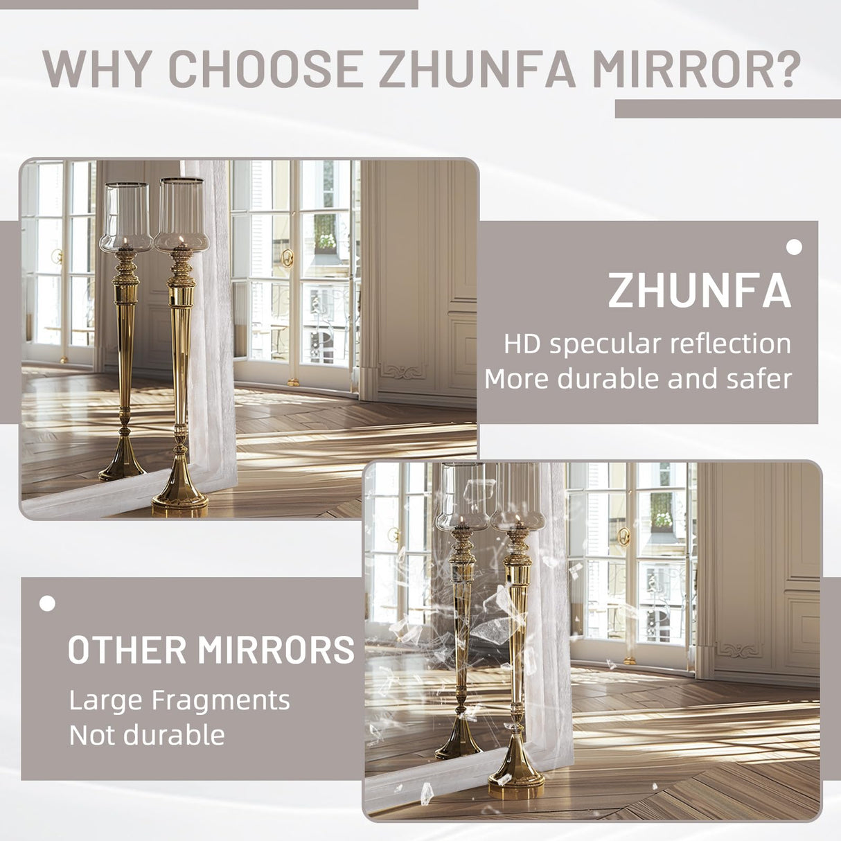 ZHUNFA Arched Full Length Mirror with Solid Wood Frame, 71x32 Farmhouse Wall Mirror Full Length with Stand, Vertical Hanging, Leaning Standing for Bedroom, Living Room, Rustic White ZHUNFA