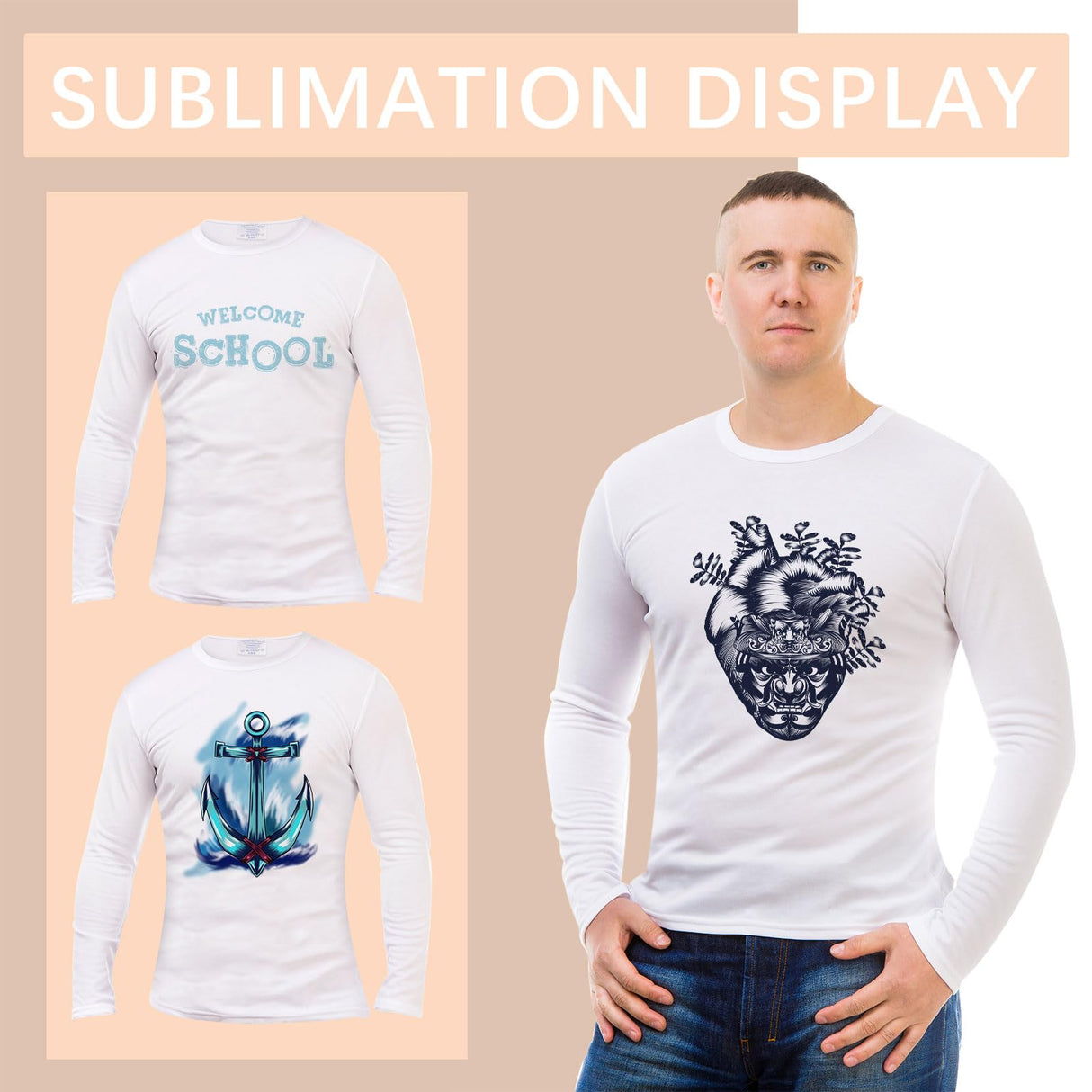 ORJ 5 pcs Sublimation Blank T-Shirts Round Collar Long Sleeve Adult White Polyester t Shirts(Large Long Sleeves) ORJ