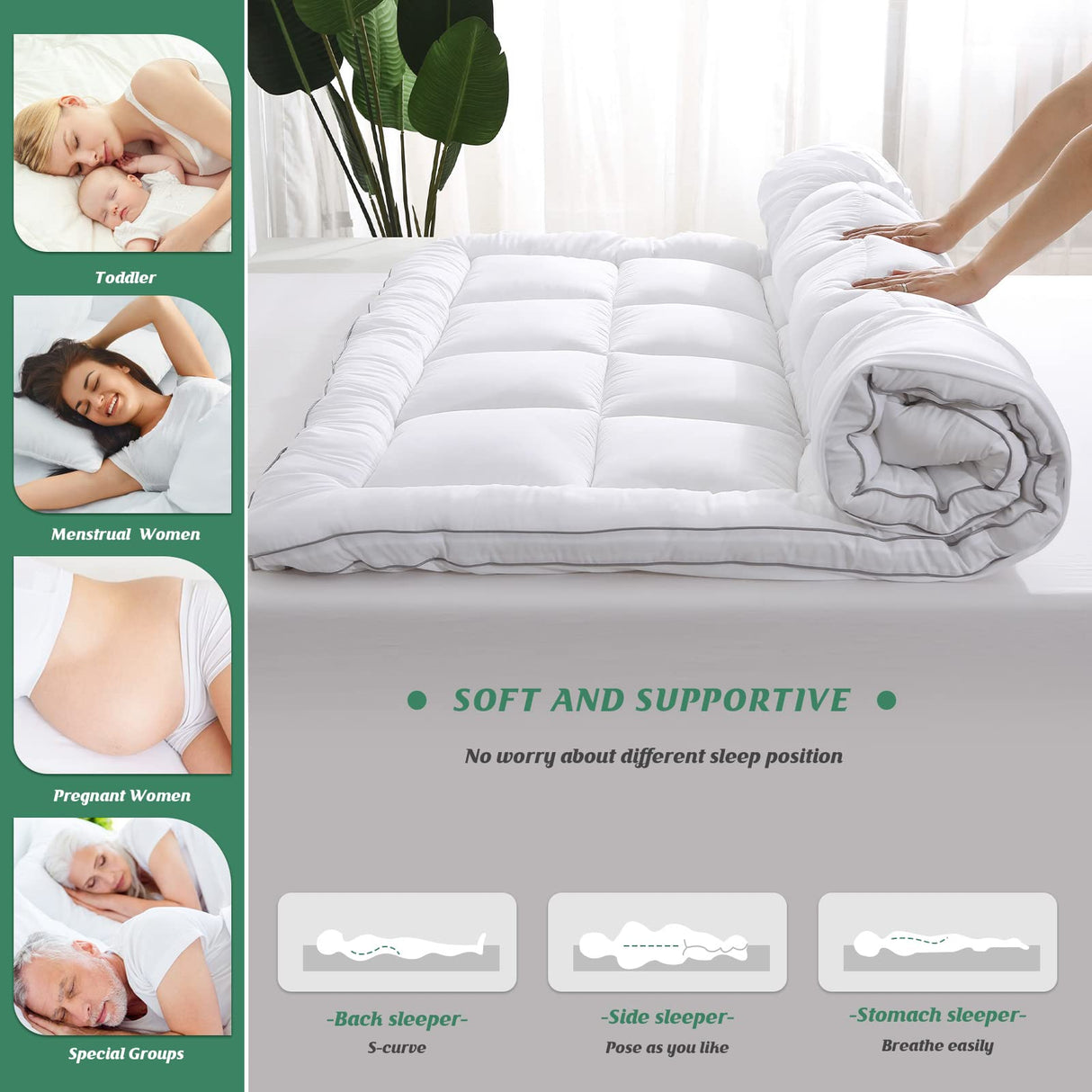 GRT Pillowtop Mattress Topper King Size, Rayon from Bamboo Mattress Cover Padded with 900gsm 3D Snow Down Alternative Filling, Extra Thick Mattress Pad King for Back Pain GRT