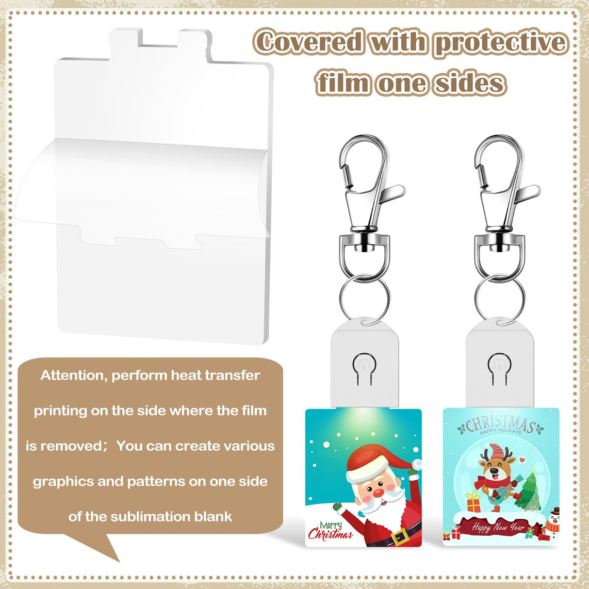 Tondiamo 10 Pcs LED Sublimation Blank Keychain Acrylic Lighted Transfer DIY Crafts Fall Thanksgiving Christmas Keychain Gift(Rectangular) Tondiamo