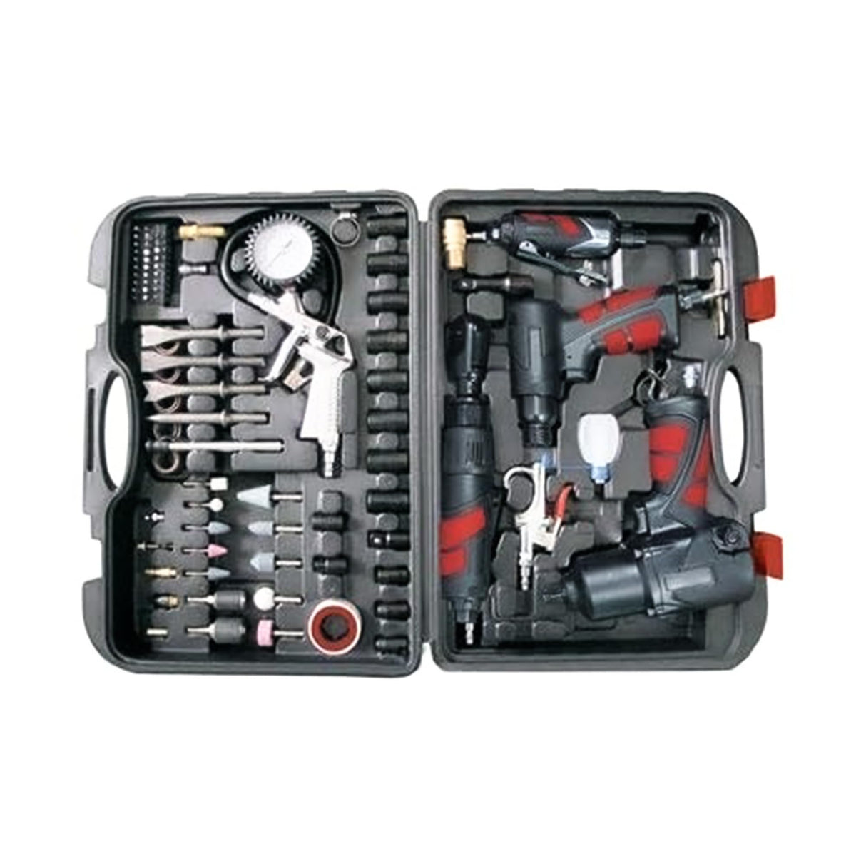 Master Mechanic 100 Piece Air Tool Kit with Impact Wrench, Straight Die Grinder, and Ratchet Wrench for Tools and Home Improvement, Black Frita