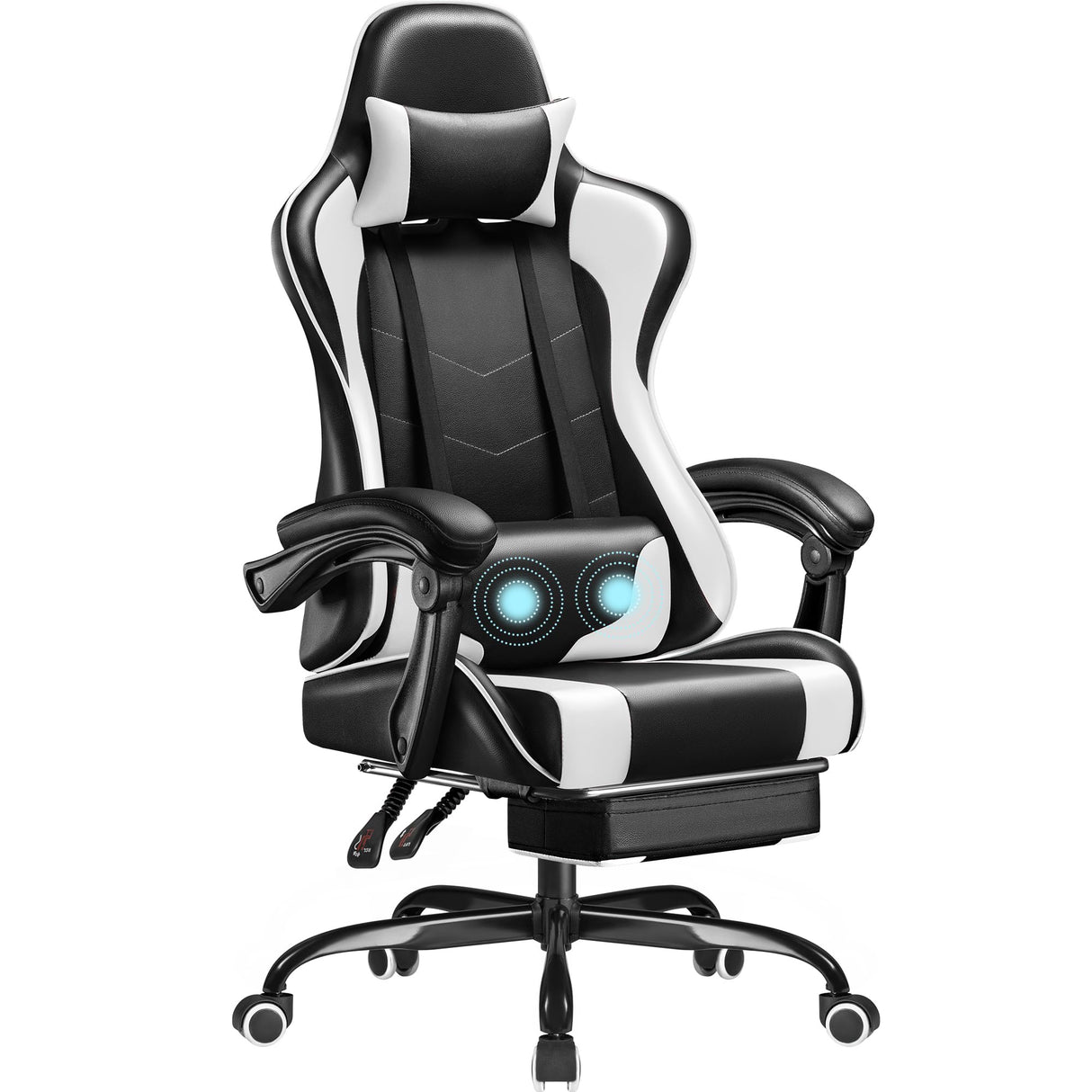 Homall Gaming Chair, Video Game Chair with Footrest and Massage Lumbar Support, Ergonomic Computer Chair Height Adjustable with Swivel Seat and Headrest (White) Homall