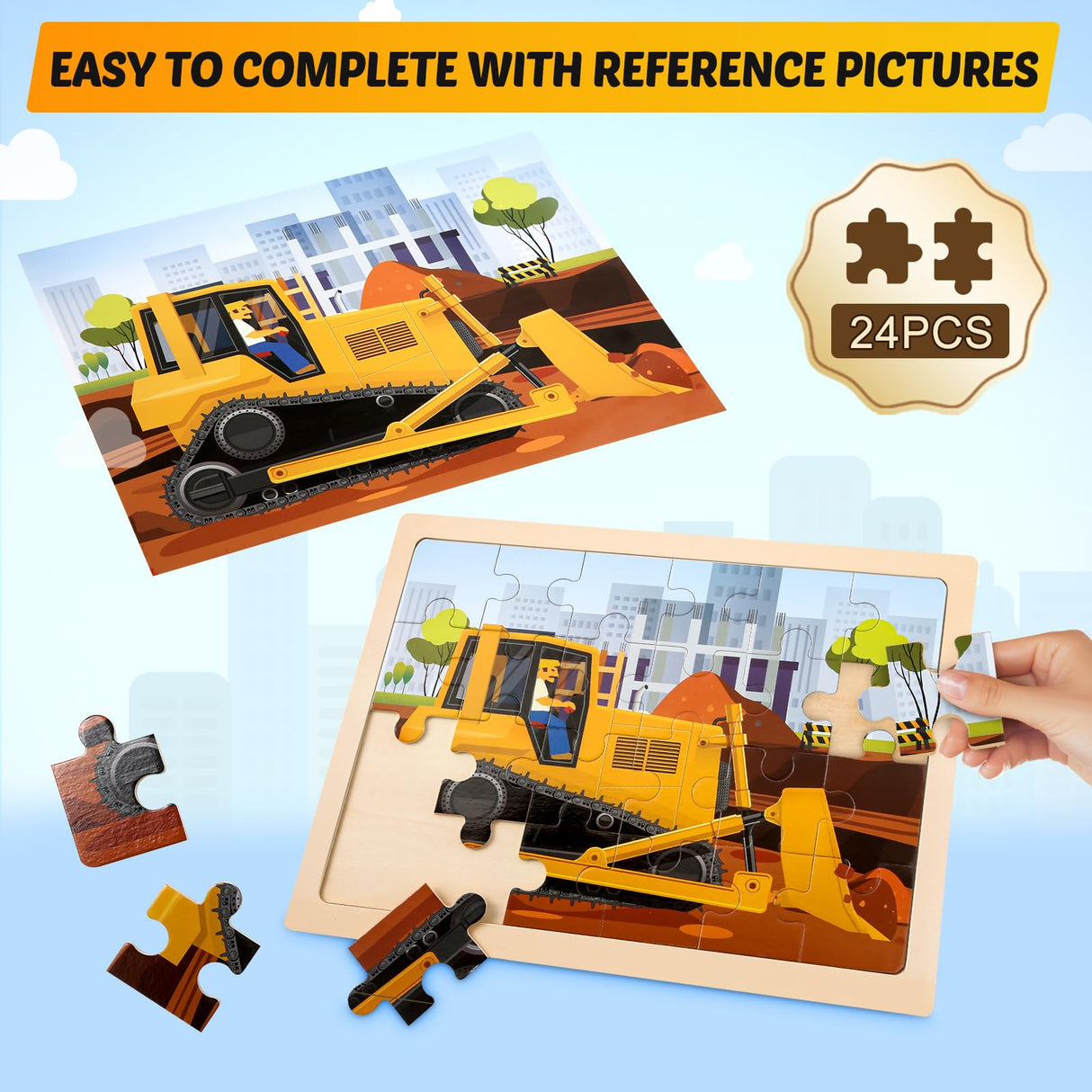 Wooden Vehicle Puzzles for Kids Age 3 4 5 Year Old, 4 Pack 24 Pcs Montessori Toddler Jigsaw Puzzles for Girl boy Activities Preschool Learning Educational Birthday Gift Travel Autistic Wooden Toys LACCHOUFEE