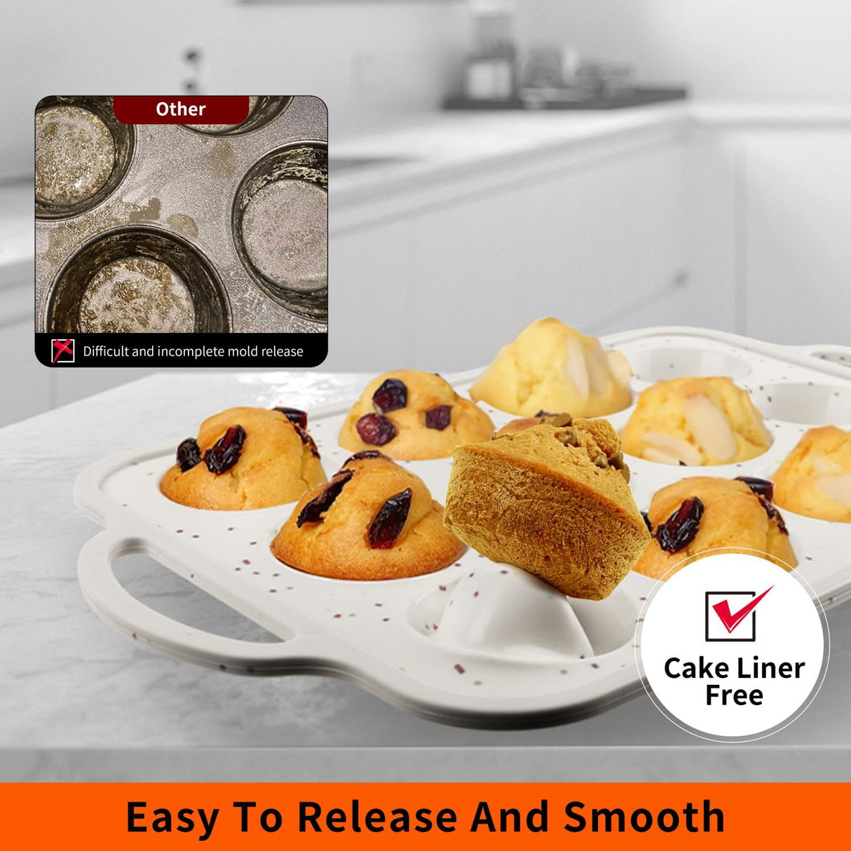 2Pack Silicone Muffin Pan For Baking With Metal Reinforced Frame, 12 Cup Nonstick Cupcake Pan, BPA Free Silicone Mini Muffin Pan, Cupcake Baking Pan Molds for Oven With Silicone Brush(Small Size) POSOSTO