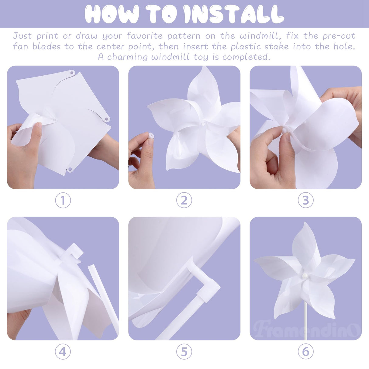 Framendino, 20 Pack Sublimation Plastic Blank Pinwheels DIY Pinwheel for DIY Crafts Framendino